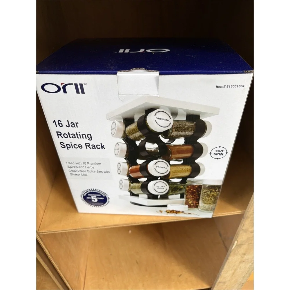 Orii 16 Jar Rotating White Spice Rack with 7.4 x x 10.9 inches,